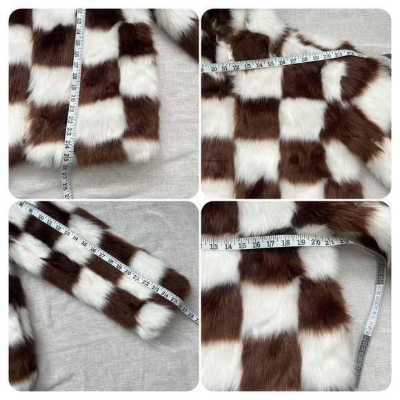 Brown Checkered Faux Fur Jacket Size Medium NWOT - Picture 8 of 8